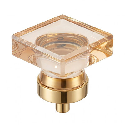 2pc Modern Crystal Glass Cabinet Knobs, Polished Alloy Base Decorative Drawer Pull Knobs, Square