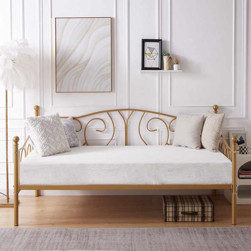 Korecky Twin Size Daybed Frame, Metal Daybed Frame with Headboard, Sofa Bed for Living Room Guest Room, Gold