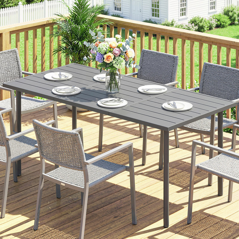 Outsunny Garden Dining Table for 6 Person Rectangular 165 x 80 cm Dark Grey