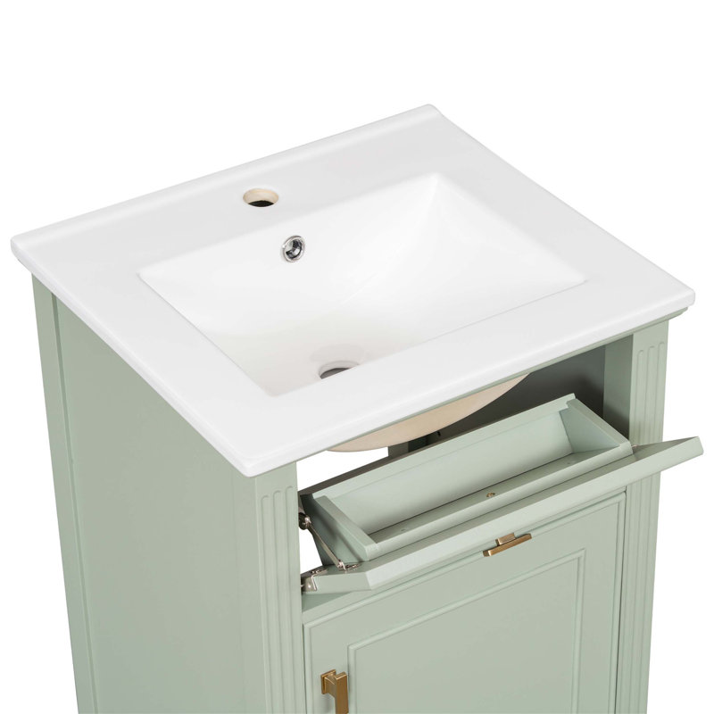 Meuble-lavabo autoportant avec lavabo, pieds en bois massif, tablette réglable, tiroir inclinable, boutons en alliage de zinc pour petits espaces