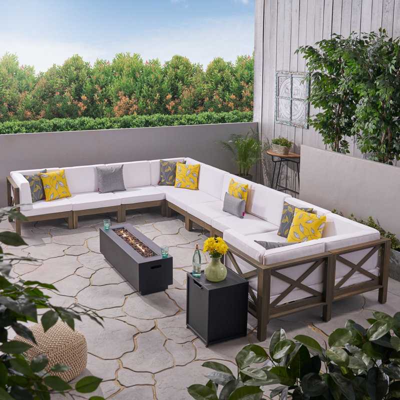 10 - Person Modular Patio Conversation Set with Cushions, Gray Frame / White Cushion