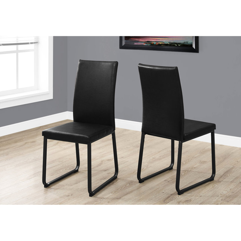 De 2 chaises de salle à manger modernes, revêtement en similicuir noir, base en métal solide pour la salle et la cuisine, style