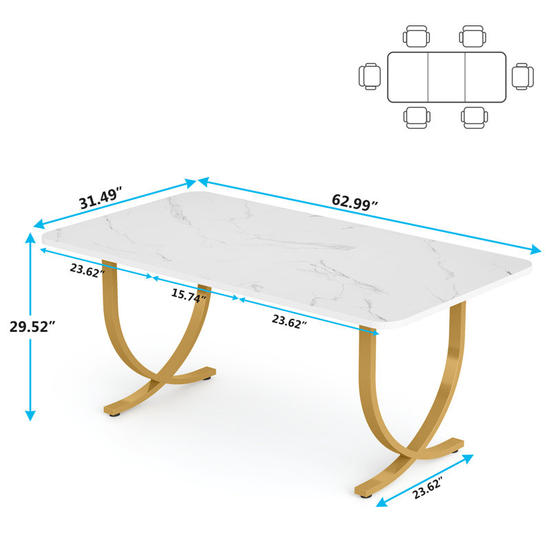 Julianah Unfinished Metal Base Dining Table, Gold, Marble White