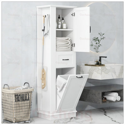 Modern Tall Storage Cabinet with Tilt-Out Compartment, Adjustable Shelves, 80LBS Capacity, Soft-Close Hinges, and Aluminum Handles for Bathroom and Home Organization