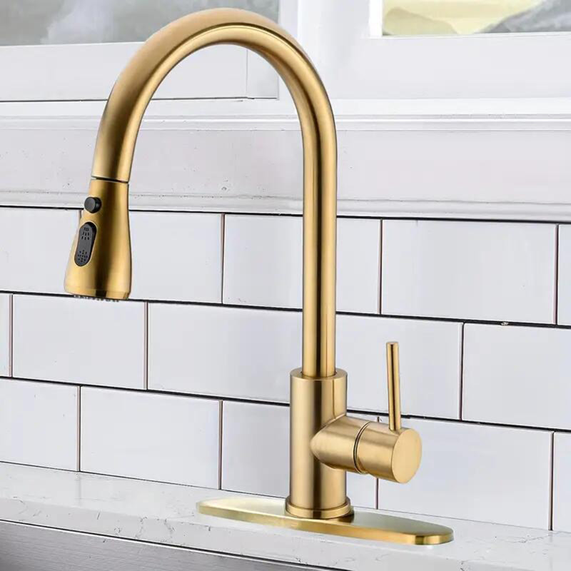 Robinet de cuisine robinet de cuisine escamotable à poignée simple, Brushed Gold