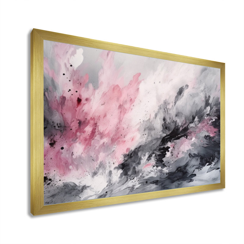 «Evolving In Pink Grey», reproduction sur toile géométrique abstraite, H 12 po x l 20 po x P 1 po, Cadre doré simple