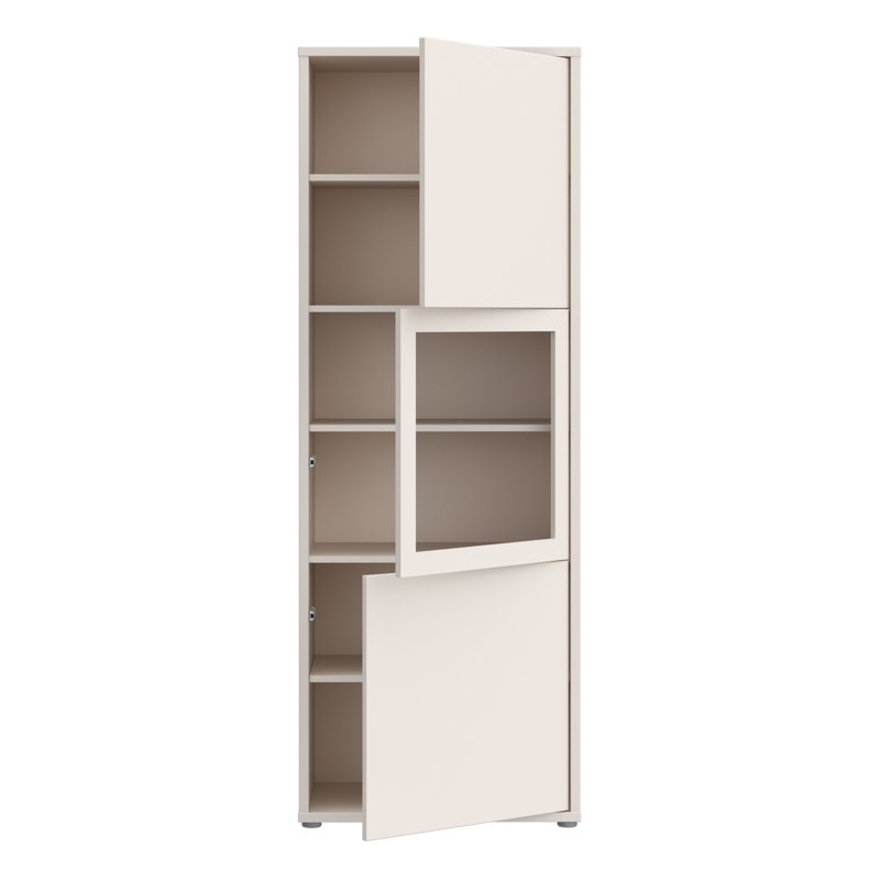 Modern 3-Door Display Cabinet, Engineered Wood, Beige