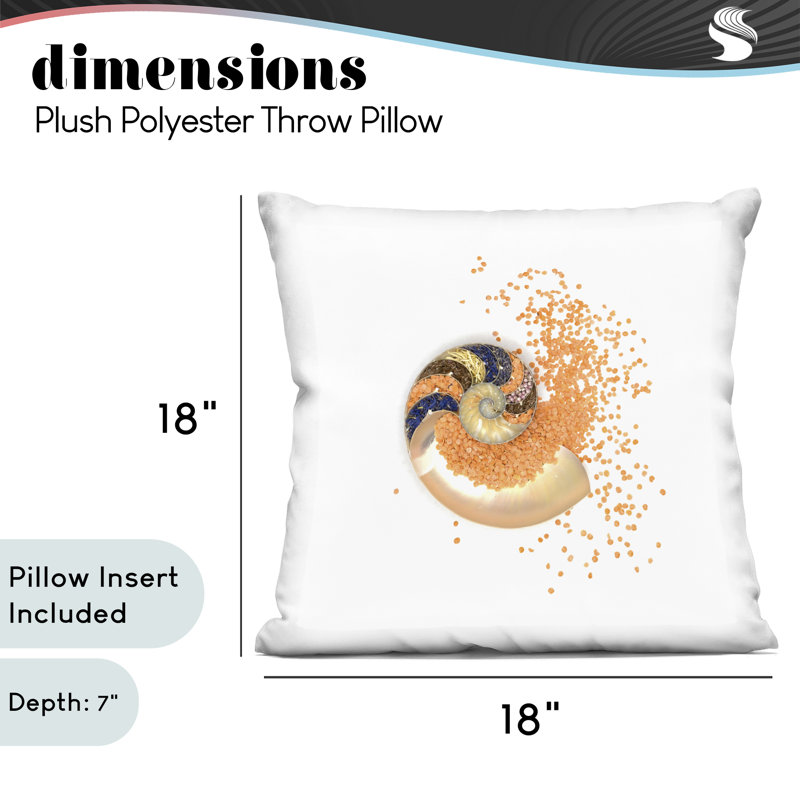 Coussin décoratif imprimé en spirale orange Nautilus, design par Beth Adoette