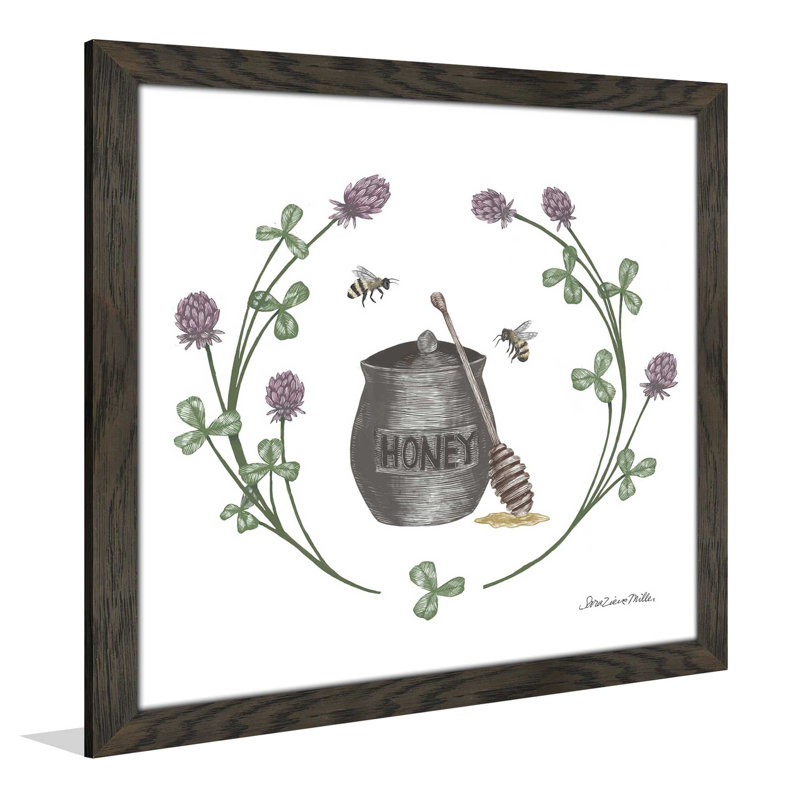«Happy to Bee Home IV», reproduction de dessin, H 21,5 po x l 21,5 po x P 0,75 po, Cadre chocolat patiné