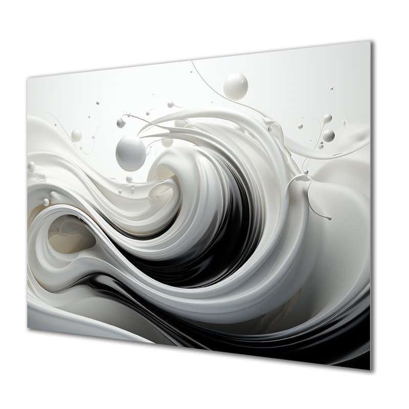 Liquide «Bliss» tourbillonnant noir et blanc I - spirales abstraites, décoration murale, Métal métal