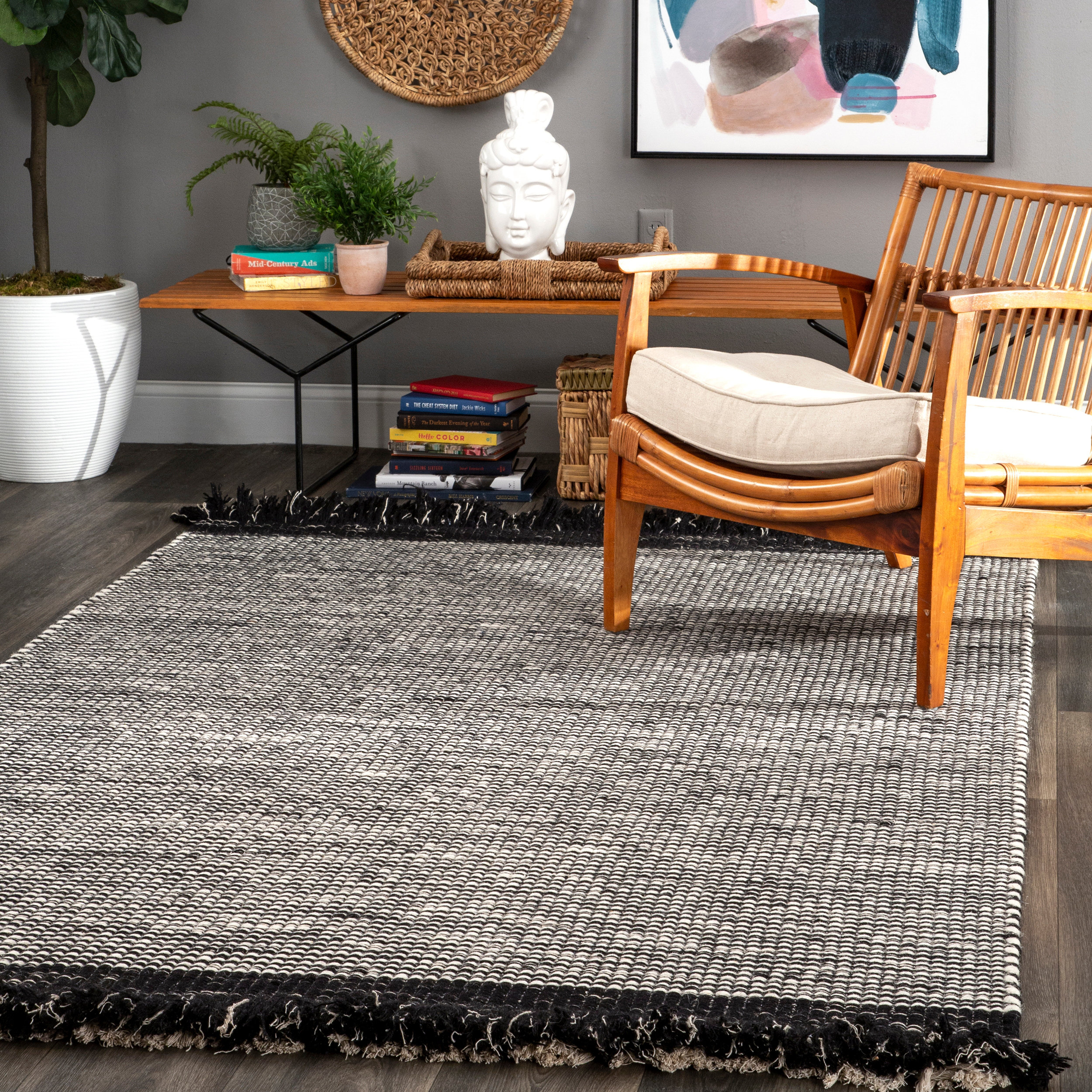 Gracie Oaks Silva Handwoven Flatweave Wool/Cotton Black Area Rug ...