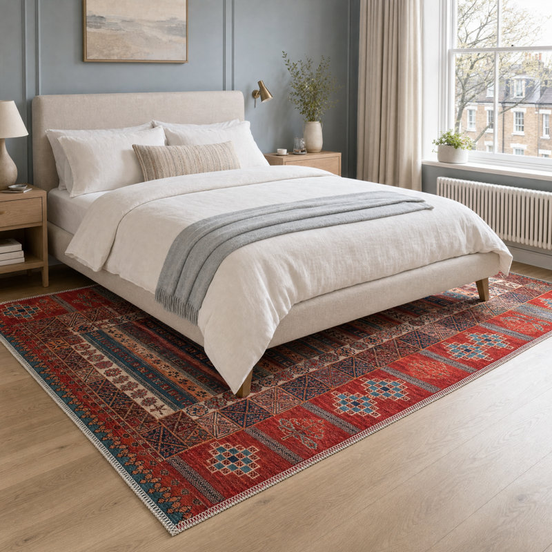 Oriental Cotton and Chenille Flatweave Area Rug, 160 cm round