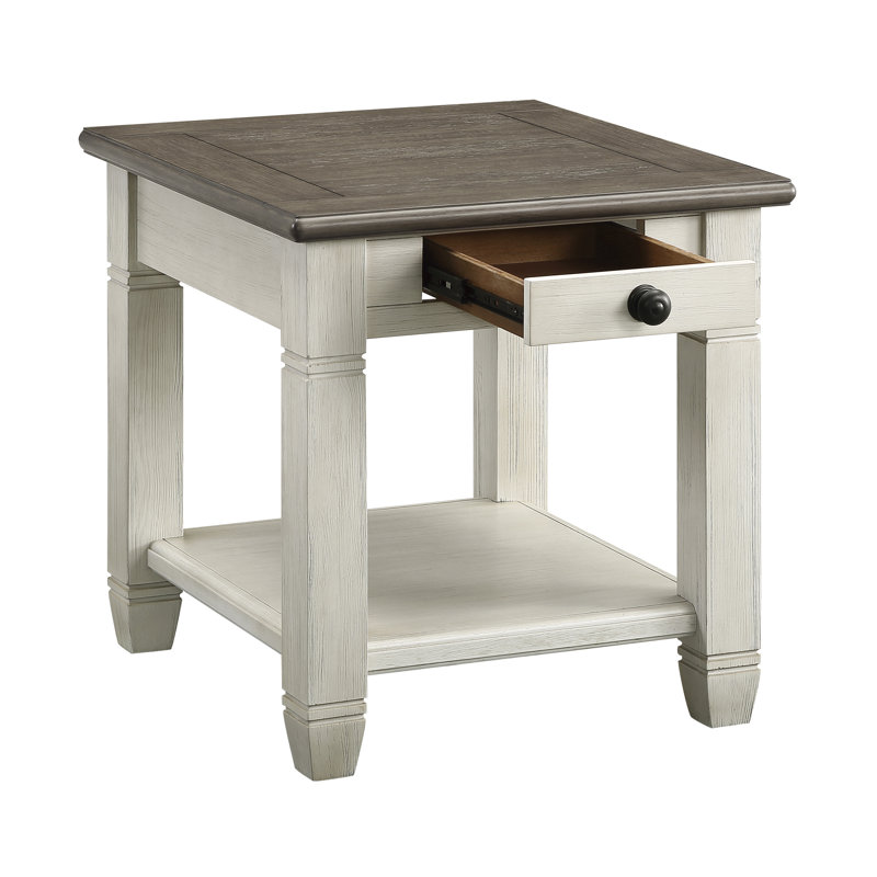 Table de bout avec plateau inférieur 1 tiroir Rosy Brown et blanc antique