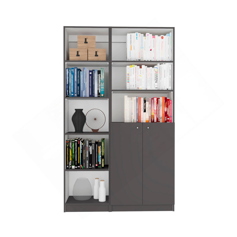 2 Piece Home Bookcase Set, 42" Wide  With 8 Shelves And Double Door Cabinet, Living Room Set, Multicolor