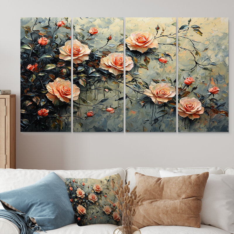 Branson - - Décoration murale roses - - Art mural moderne moderne, H 28 po x l 48 po, 4