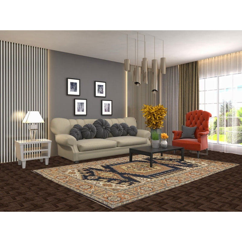 Tapis géométrique bleu marine Viss 6 x 9