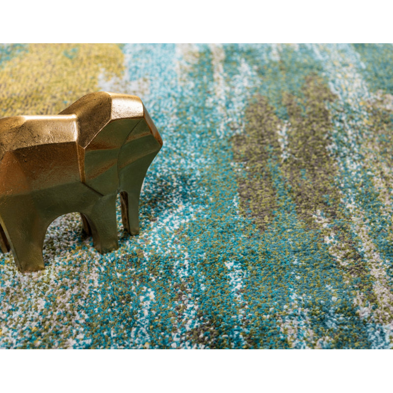 Tapis turquoise tissé à la machine Rizer, Rectangle 8 pi x 11 pi 4 po