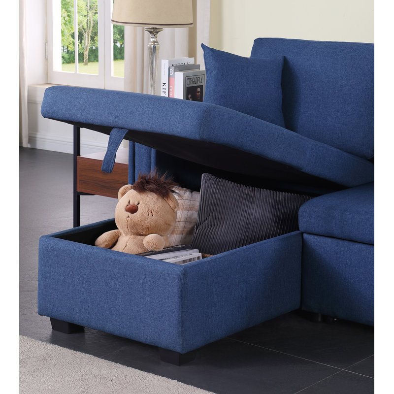 Dishaan Convertible Sleeper Sofa with Reversible Chaise, Blue 100% Polyester