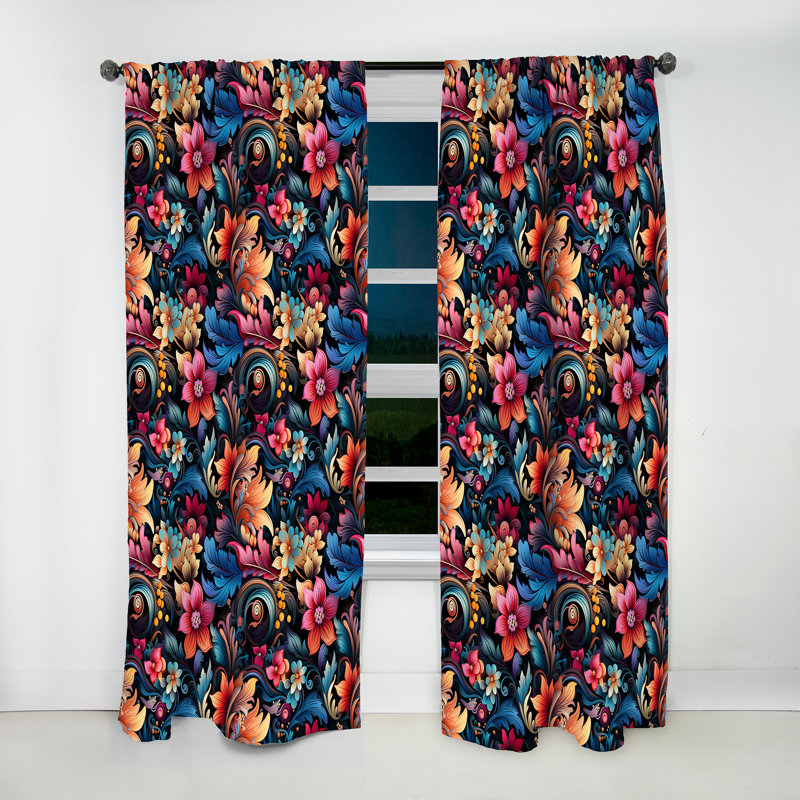 Motif cachemire à charme ethnique - Rideau glamour - Velours obscurcissant - 1 panneau, L 52 po x L 95 po
