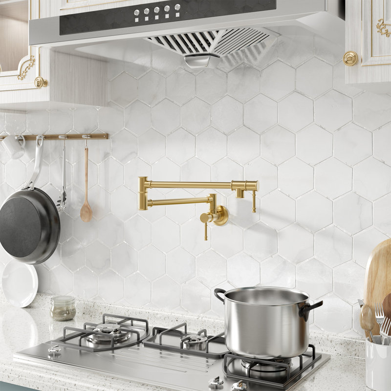 Cedar CASAINC Traditional Wall Mount Swing Arm Folding Pot Filler Kitchen Faucet, Brushed Gold