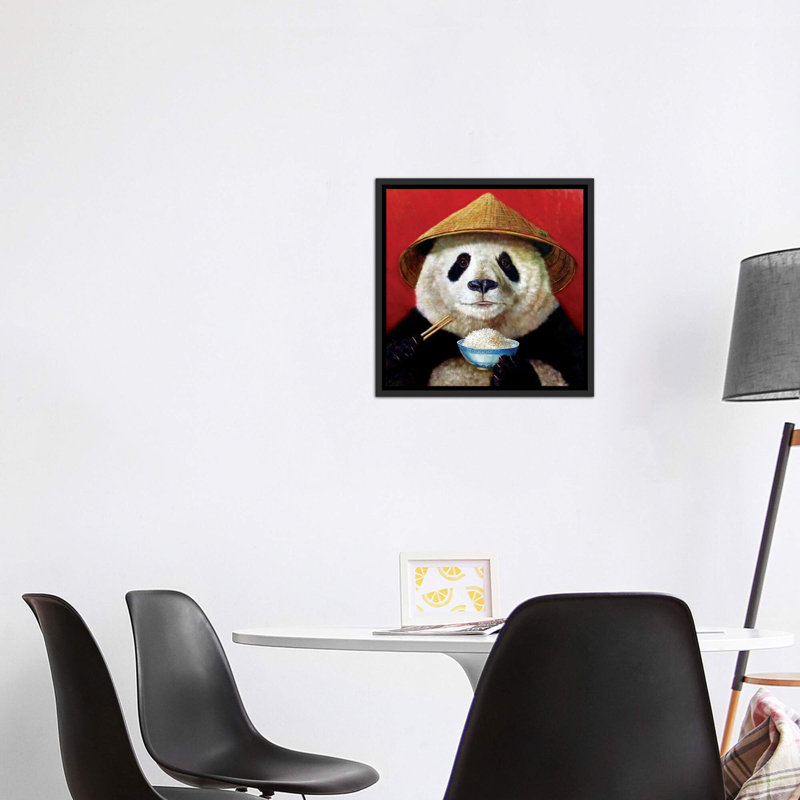 Panda, art encadré, Toile avec cadre noir patiné, H 26 po x l 26 po x P 1,5 po