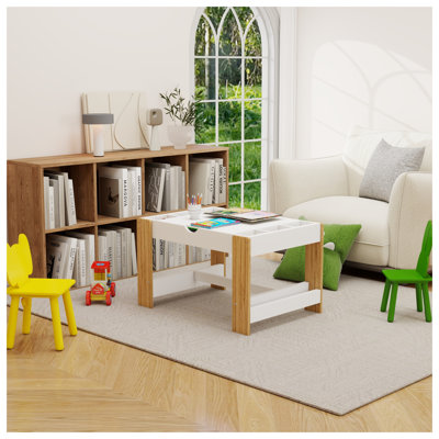 Table de jeu pour enfants 2-en-1 avec plateau compatible brique et 7 compartiments de rangement, blanc et vert
