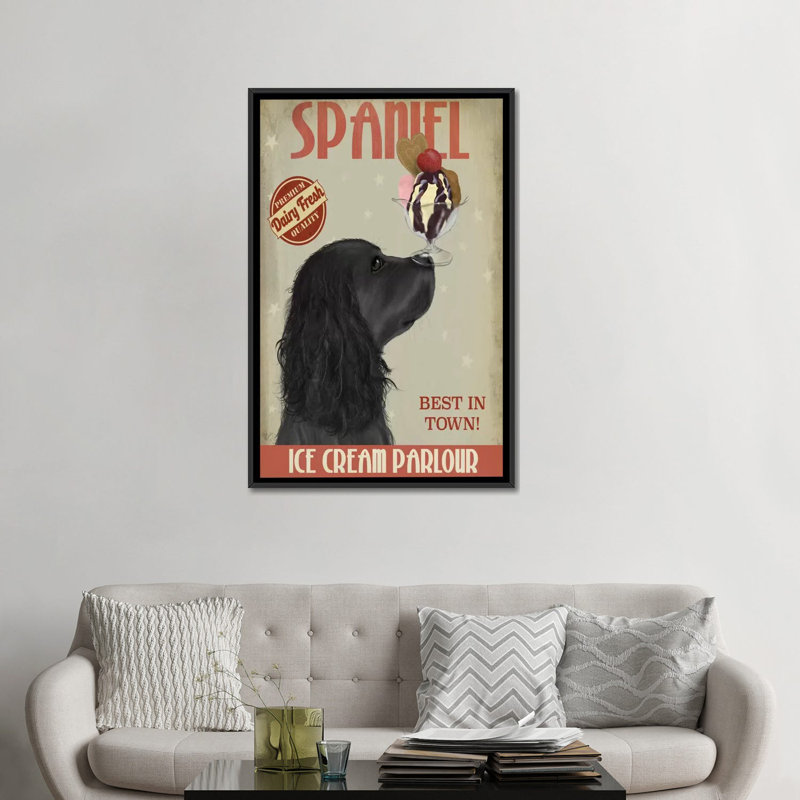 « robinets épagneul ice crème », reproduction d’impression sur toile tendue Fab Funky, Toile avec cadre noir, Pas de tapis