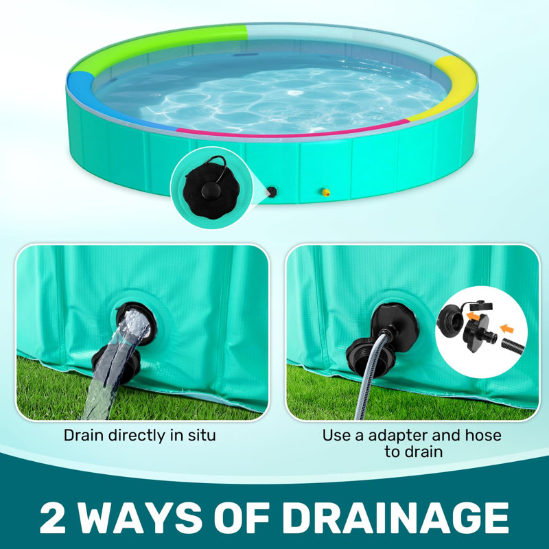 79" Foldable Dog Pool with Sprinkler, Non-Slip PVC Pet Swimming Pool, 6.58' W x 12" H, Green