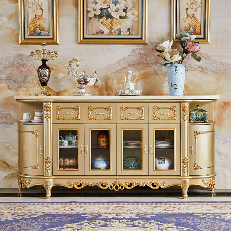 European Champagne Gold Marble Storage Cabinet
