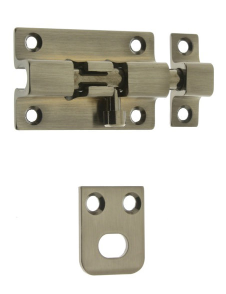 Solid Brass Security Barrel Bolt, Antique Nickel