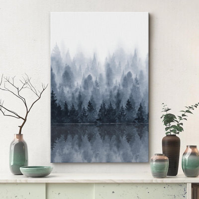 Woodland Forest Landscape " Blue Winter Mist Pastel Mountain Forest Nature "