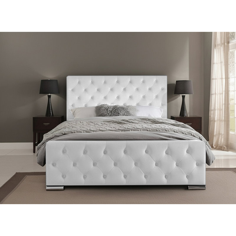 Carlos Upholstered Bed Frame, White, Single (3')