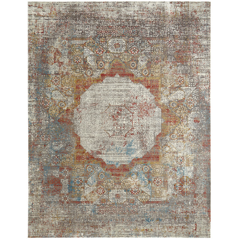 Tapis tissé à la machine, Rectangle 5 pi 9 po x 8 pi 9 po, Gris / rouge