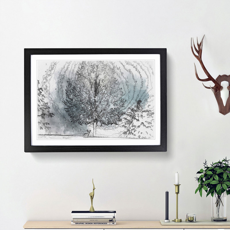 Hare in a Winter Forest in Abstract - Picture Frame Graphic Art Print, Black Framed, 36cm H x 48cm W x 2cm D