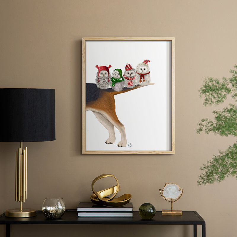 «Christmas Bummer Owls», reproduction encadrée - bois massif, Naturel, H 11 po x l 9 po