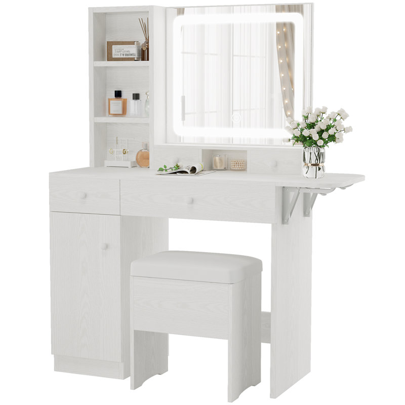 Jakaylen Vanity Makeup Desk with LED Light, White