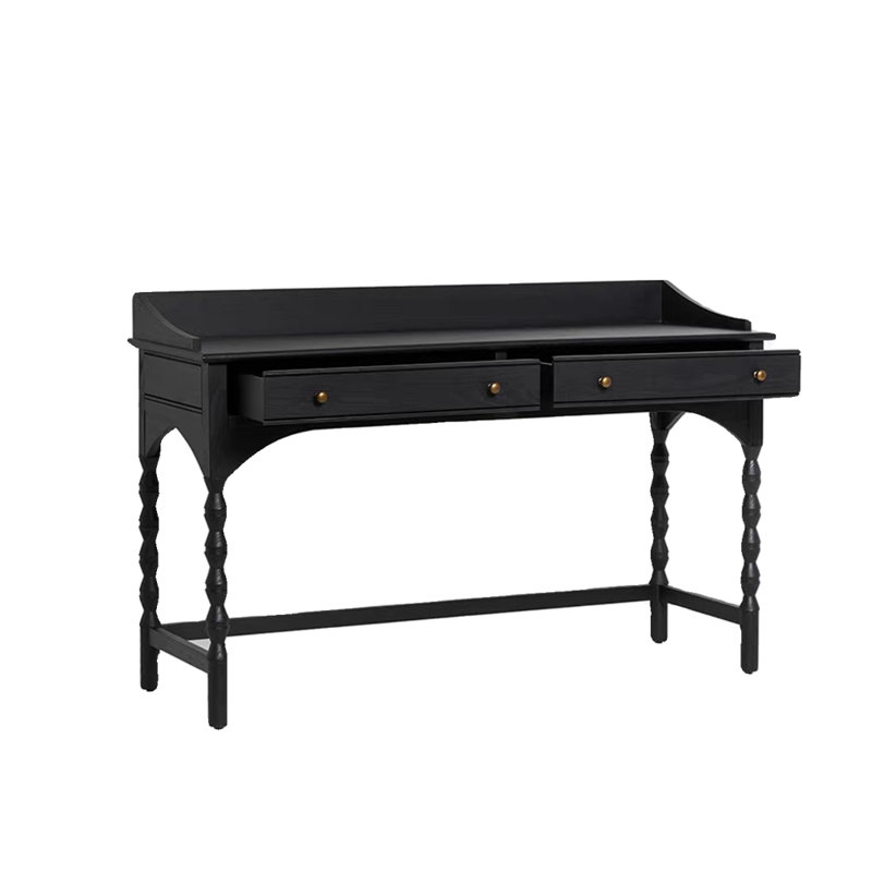 Bureau de salon de style français léger, H 31,89 po x l 55,12 po x P 19,69 po, Noir