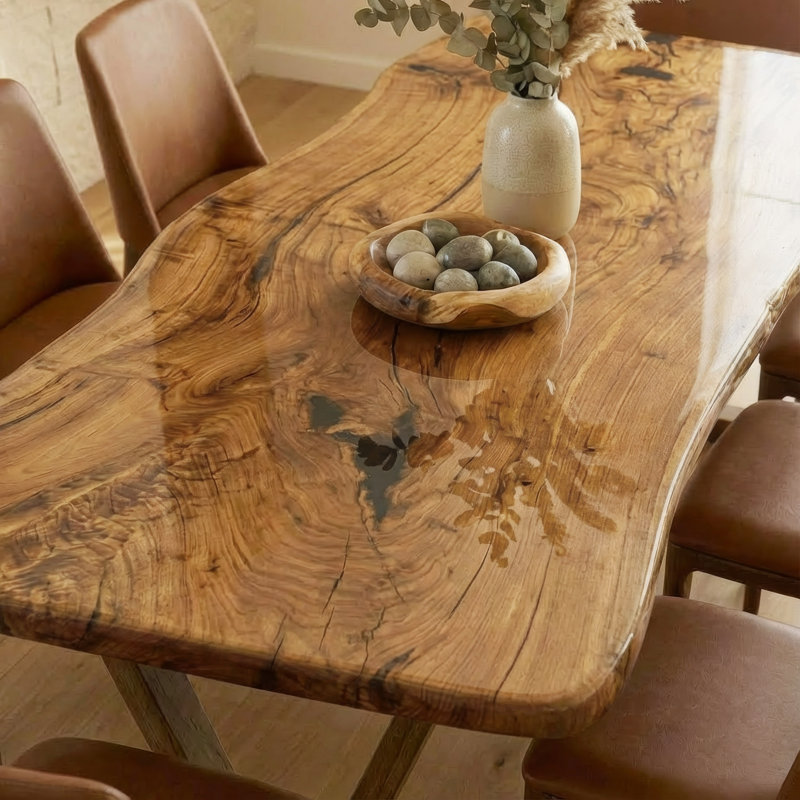 Live Edge Solid Wood Dining Table, Handcrafted Chestnut, 72", 29.5"H x 72"L x 33.8"W, Chestnut