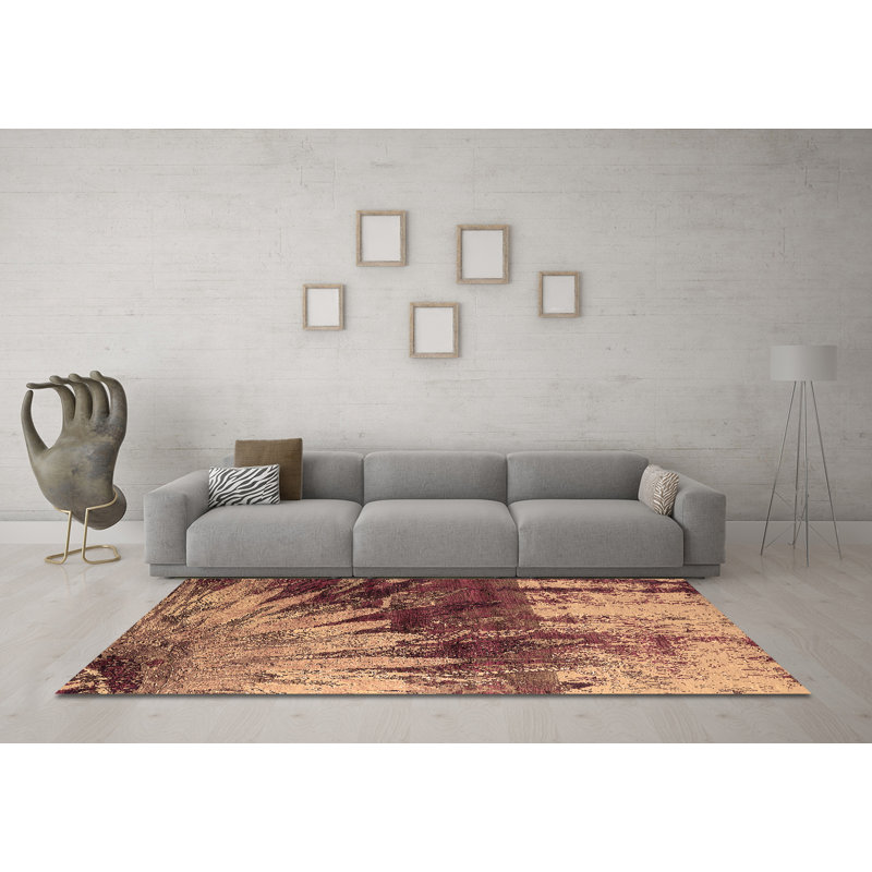 Tapis brun lavable à la machine de style Mid-Century moderne 2818, Rond 4 pi