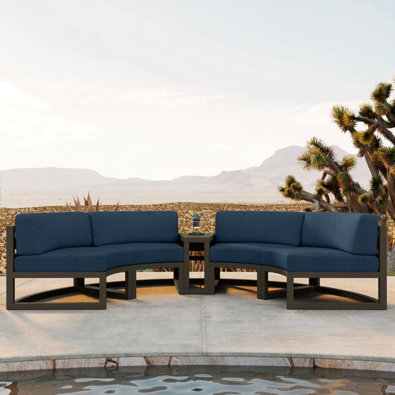 Avion 43" Wide Outdoor Curved Patio Sectional with Sunbrella Cushions, Spectrum Indigo Sunbrella®, Slate