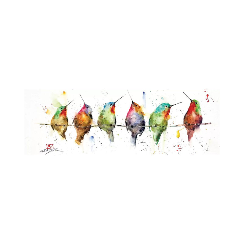 " Hummers On A Wire " by Dean Crouser Painting Print, Wrapped Canvas, 12" H x 36" W x 1.5" D