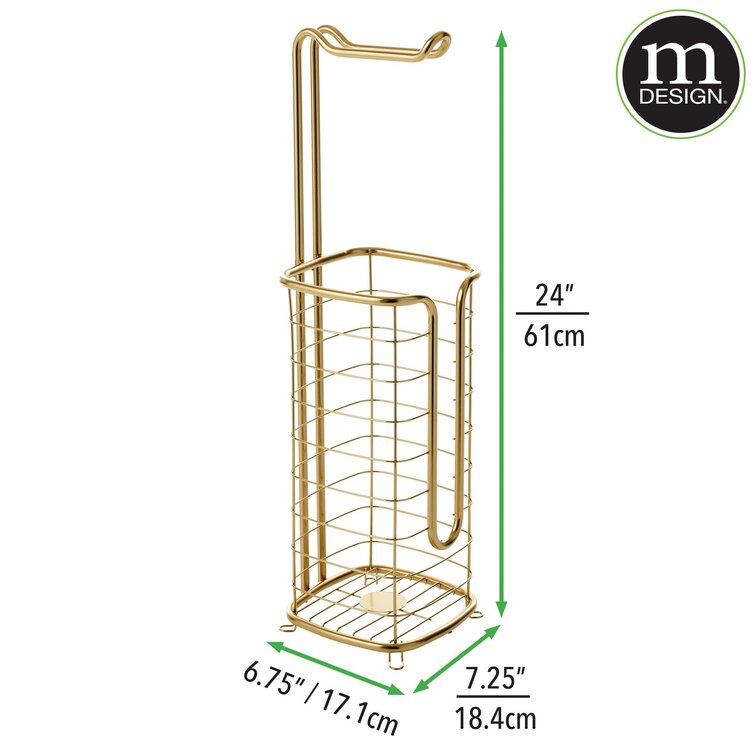 mDesign Metal Freestanding Toilet Paper Reserve Stand, Hold 4 Rolls, Soft Brass