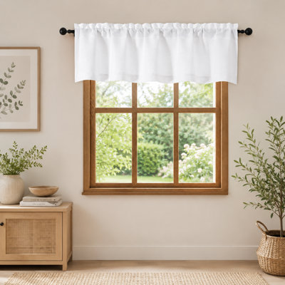 White Valances for Windows 1 Pcs, Light Filtering Textured Farmhouse Short Small Valance Curtains for Bathroom Basement Living Room Bedroom, Rod Pocket Half Curtains Over Sink, 52Wx14L Inch
