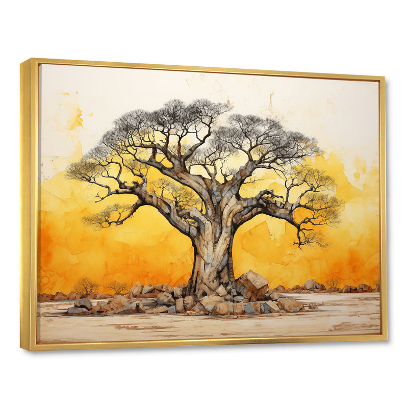 «Desert Baobabs Resistance II», reproduction sur toile, Cadre flottant doré, H 30 po x l 40 po x P 1,5 po