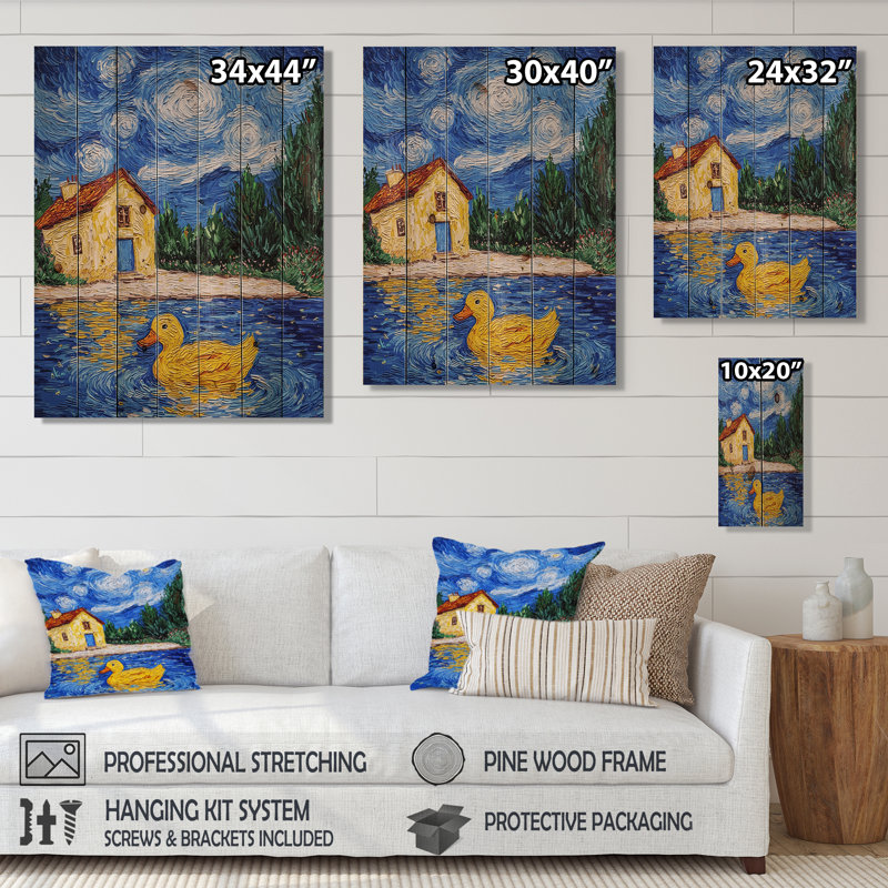 «Bold Whispers Of Duck» par Vincent I - art mural moderne sur bois de pin naturel, H 44 po x l 34 po x P 0,78 po