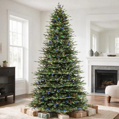Arbre de Noël artificiel 12 pi avec 850 lumières DEL multicolores, 8165 pointes mixtes, base en métal