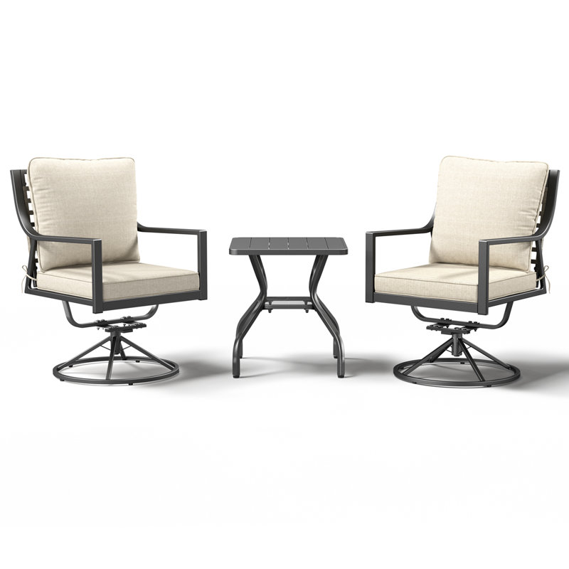 Merlene Swivel Rocker Outdoor Patio Dining Armchair Set With Side Table