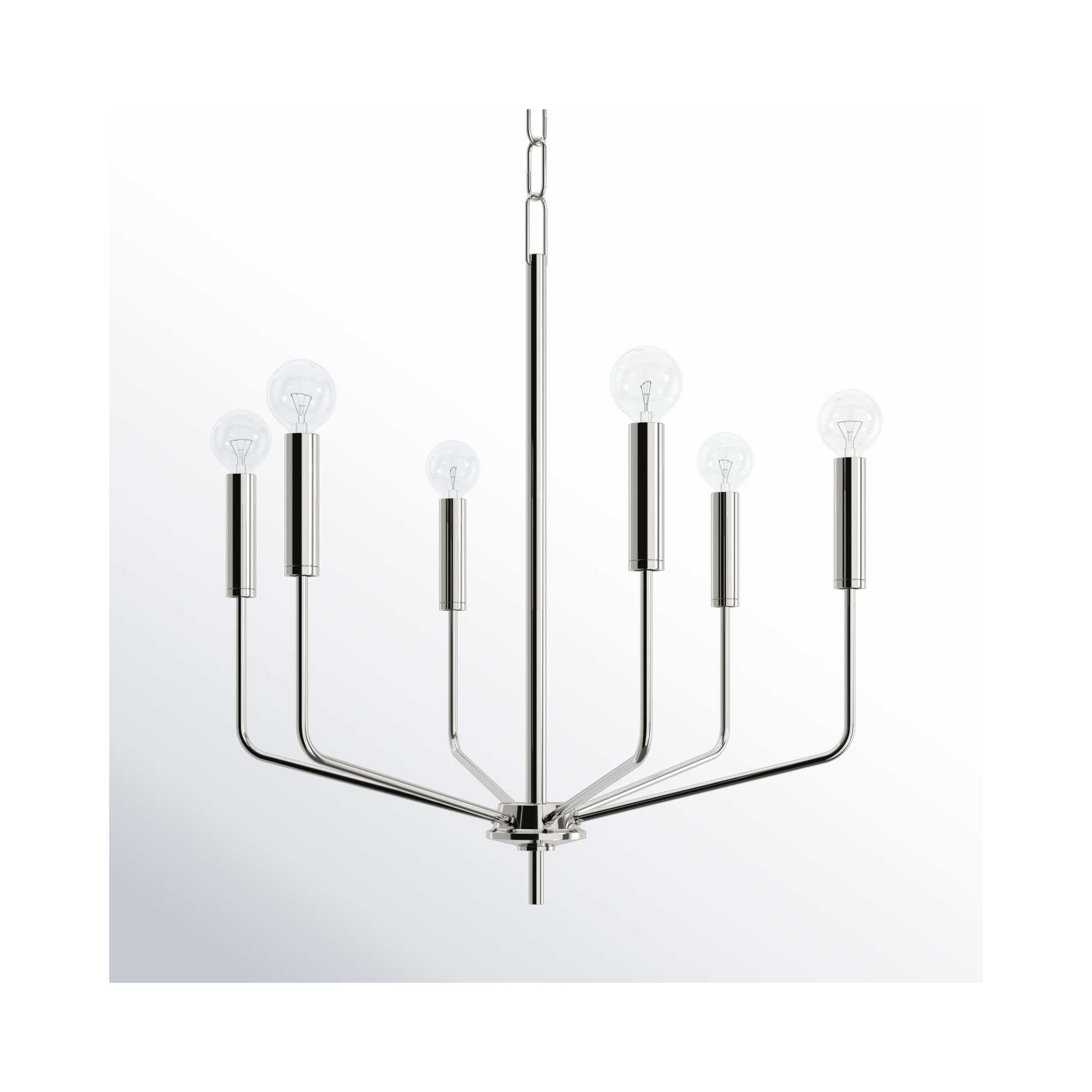 6 - Light Metal Chandelier,  Polished Nickel