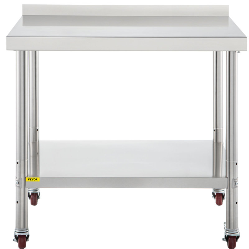 Stainless Steel Prep Table, 30 x 24 x 35 Inch, 440lbs Load Capacity Heavy-Duty Metal Worktable with Backsplash Adjustable Undershelf & 4 Casters, Commercial Workstation for Kitchen Restaurant
