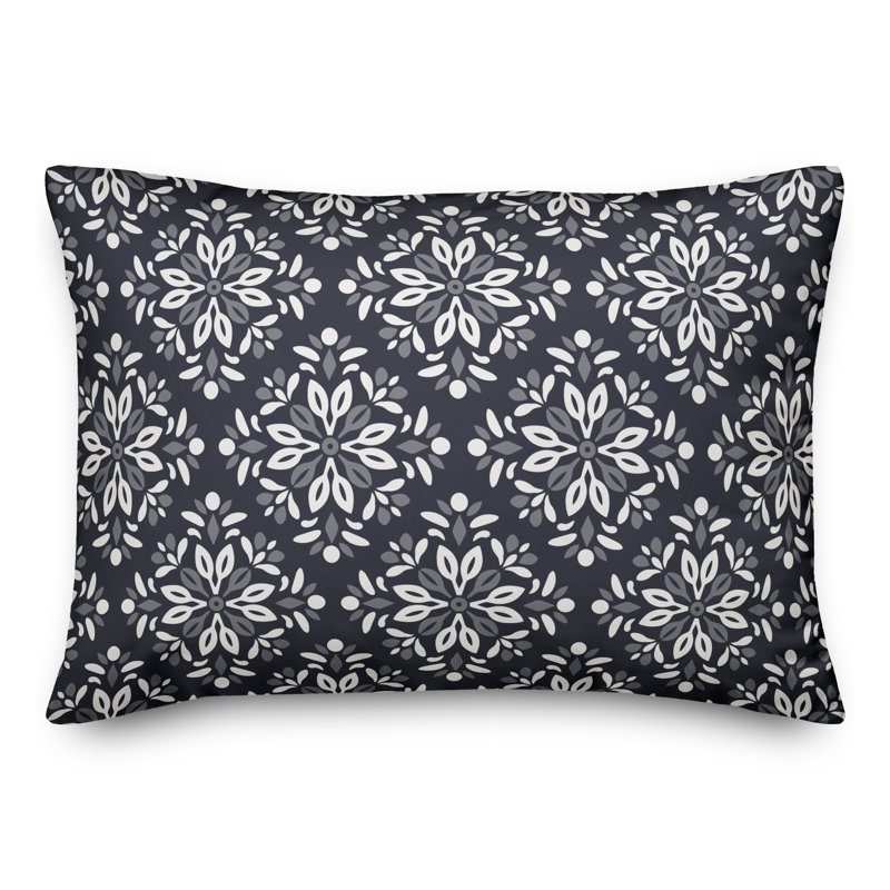 Medallion Outdoor Reversible Throw Pillow, H 14 po x l 20 po, Bleu marine